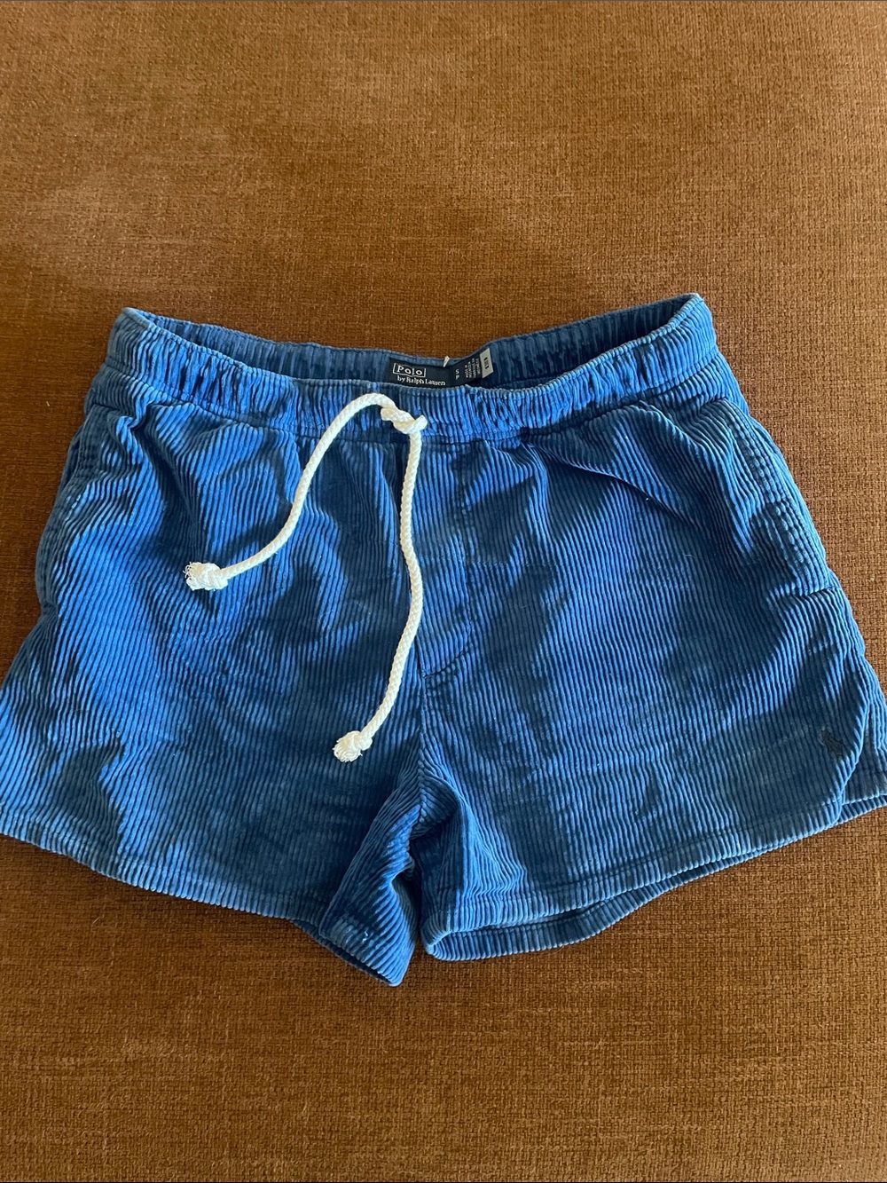 Blue Corduroy Women's Shorts with Drawstring